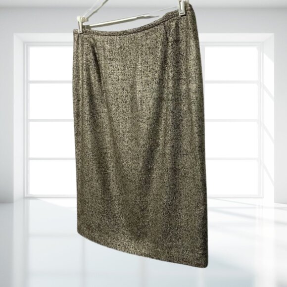 Lafayette 148 New York Size 16 Black Gold Sparkle Knit Pencil Skirt Career - Picture 3 of 9